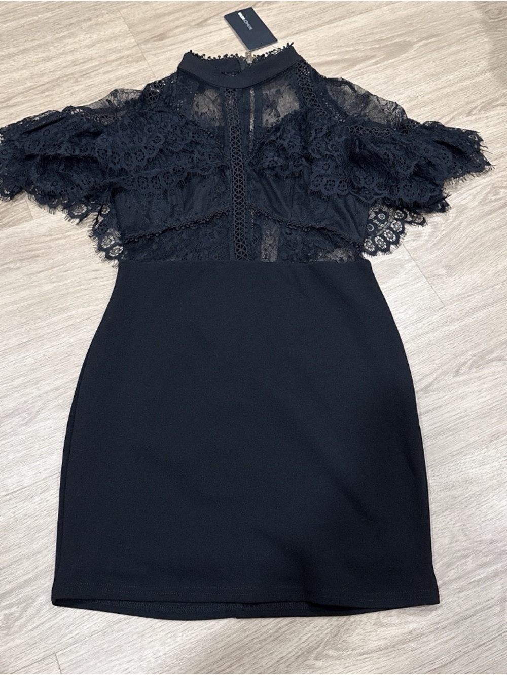 Fashion Nova Black Lace Yoke Mini Dress